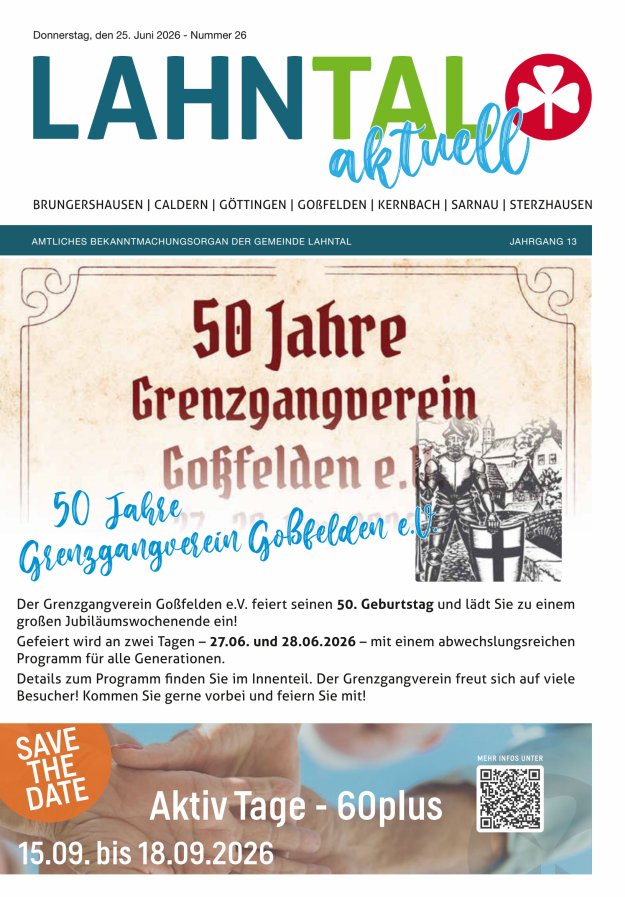 Amtliches Bekanntmachungsorgan der Gemeinde Lahntal Titelblatt 26/2026