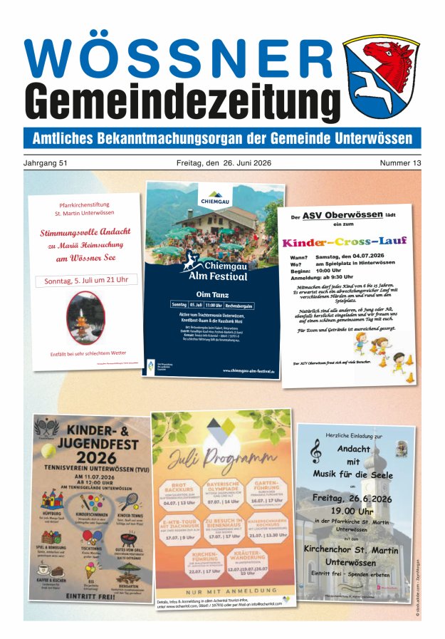 Wössner Gemeindezeitung Amtliches Bekanntmachungsorgan der Gemeinde Unterwössen Titelblatt 13/2026