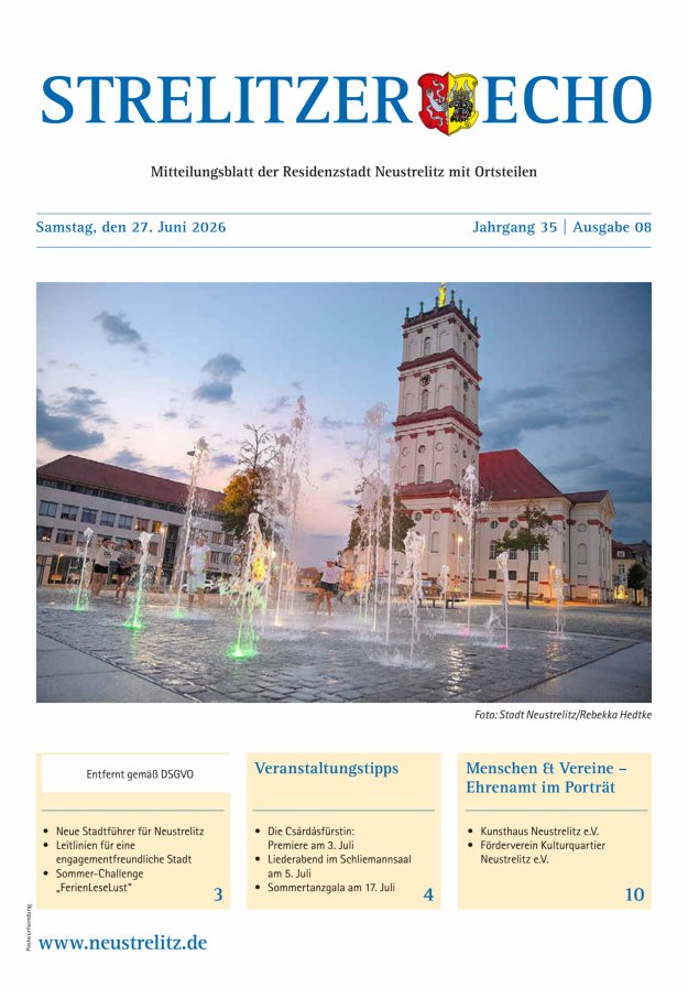 Strelitzer Echo Titelblatt 08/2026