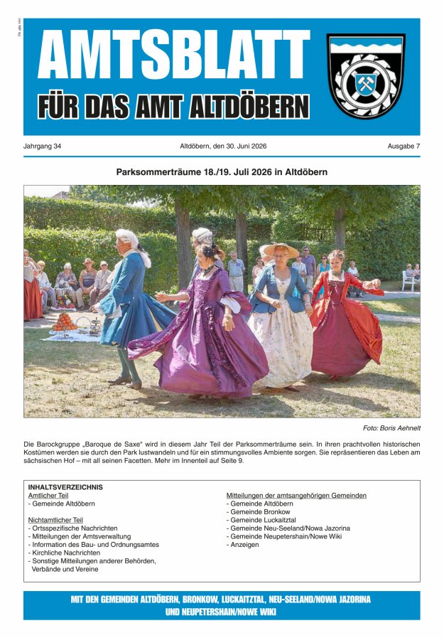 Amtsblatt für das Amt Altdöbern Titelblatt 07/2026
