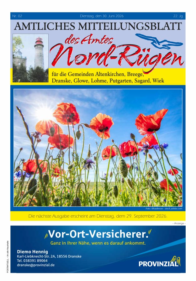 Amtliches Mitteilungsblatt des Amtes Nord-Rügen Titelblatt 02/2026