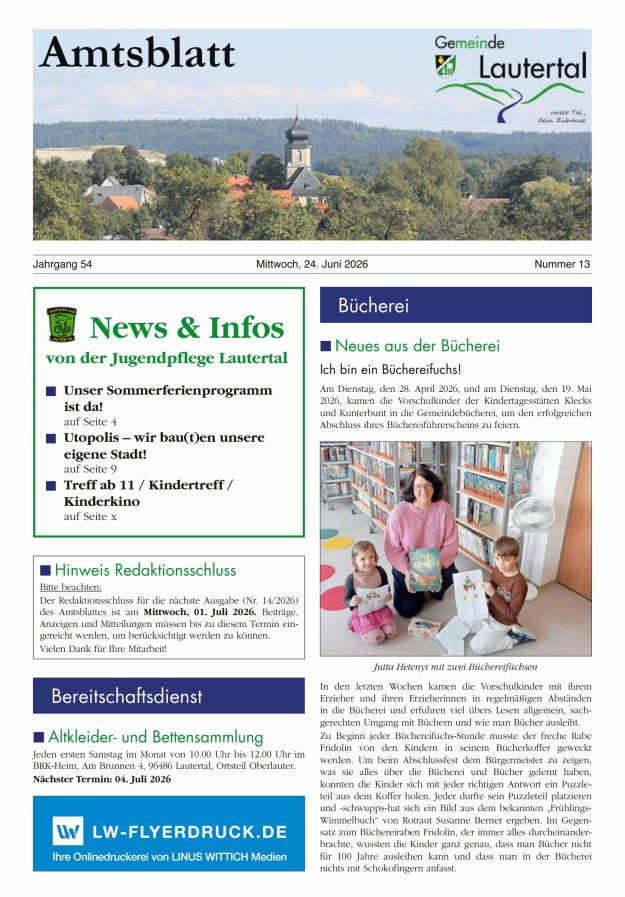 Amtsblatt der Gemeinde Lautertal Titelblatt 13/2026