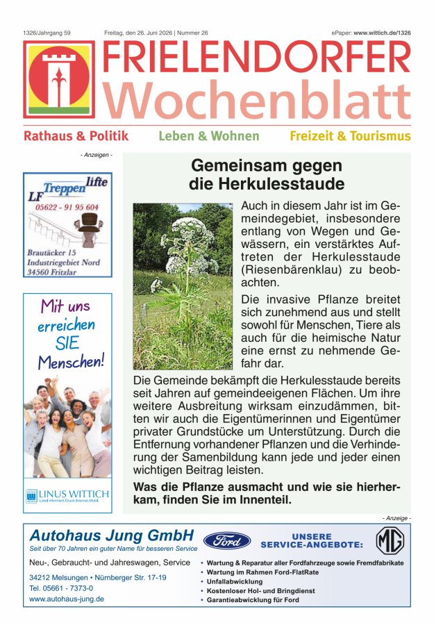 Frielendorfer Wochenblatt Titelblatt 26/2026