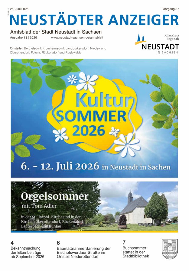 Neustädter Anzeiger - Amts- und Heimatblatt der Stadt Neustadt in Sachsen Titelblatt 13/2026
