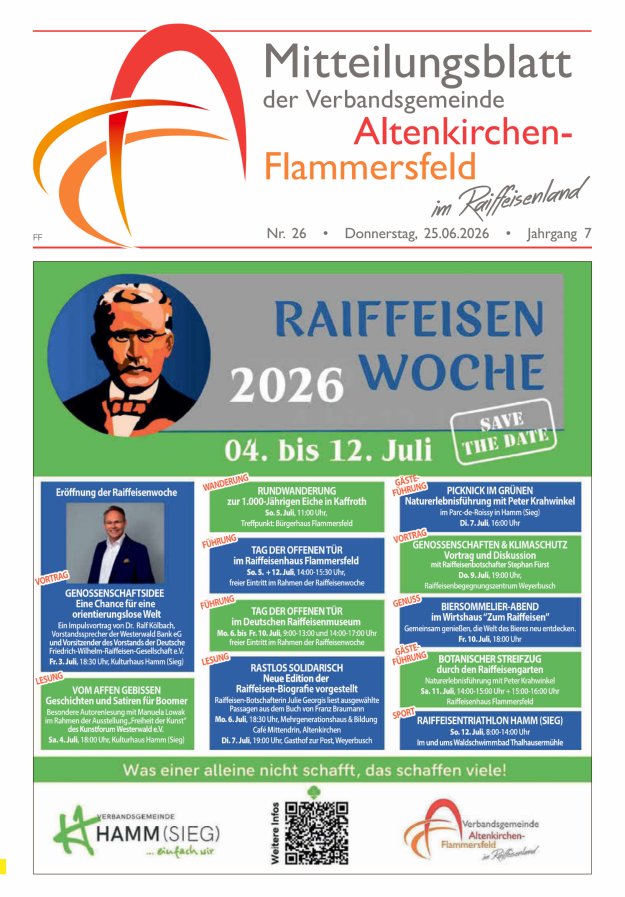 Mitteilungsblatt Verbandsgemeinde Altenkirchen-Flammersfeld Ausg Flammersfeld Titelblatt 26/2026