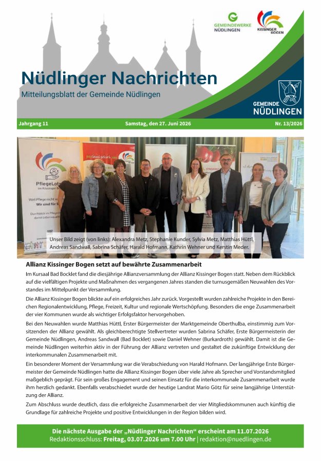 Nüdlinger Nachrichten Titelblatt 13/2026