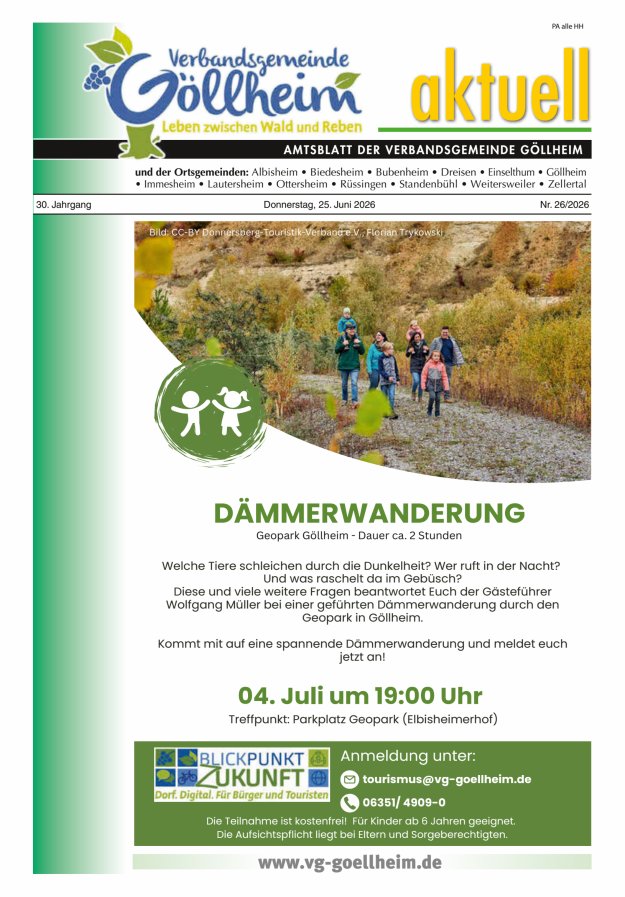 Verbandsgemeinde Göllheim aktuell Titelblatt 26/2026