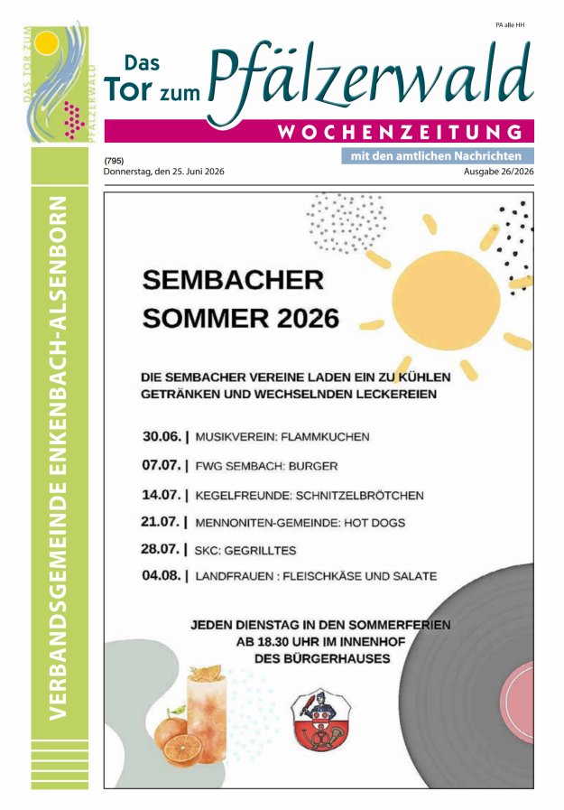 Das Tor zum Pfälzer Wald - VG Enkenbach-Alsenborn Titelblatt 26/2026