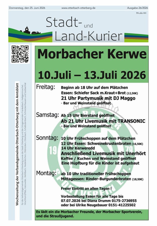 Stadt- und Land-Kurier Otterbach-Otterberg Titelblatt 26/2026
