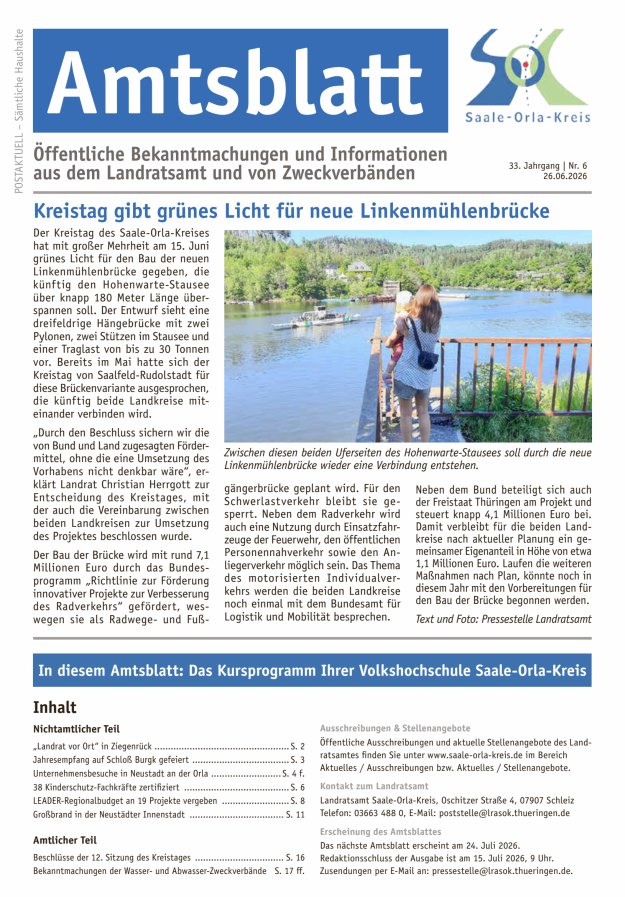 Amtsblatt des Saale-Orla-Kreises Titelblatt 06/2026