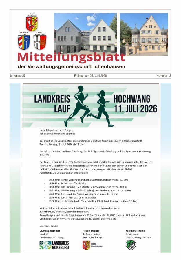Mitteilungsblatt der Verwaltungsgemeinschaft Ichenhausen Titelblatt 13/2026