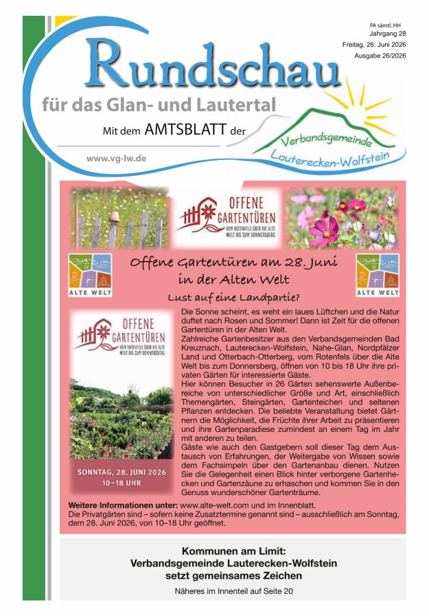 Rundschau für das Glan- und Lautertal Titelblatt 26/2026