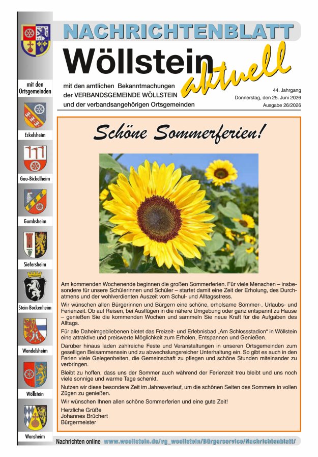 Nachrichtenblatt Wöllstein aktuell Titelblatt 26/2026
