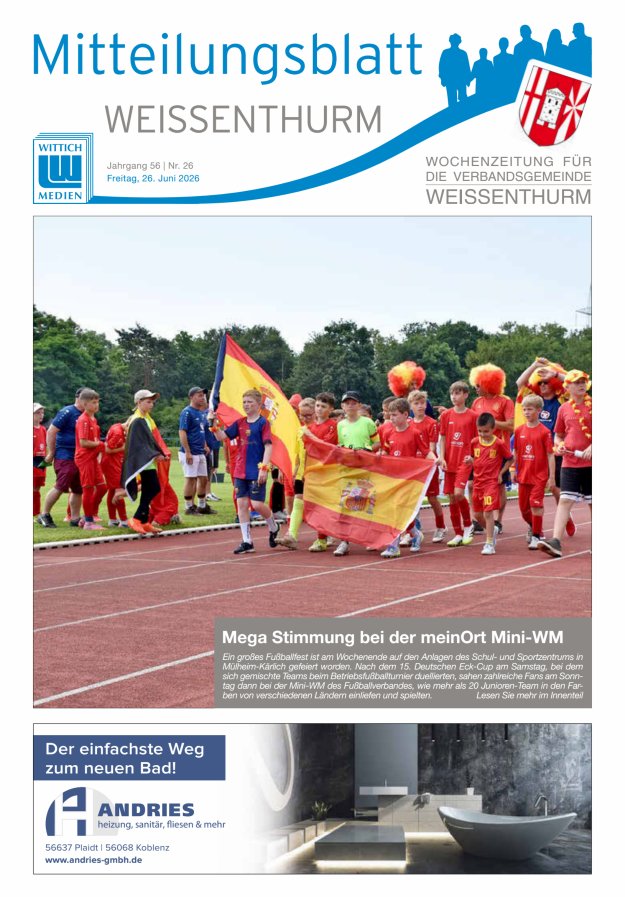 Mitteilungsblatt für den Bereich der Verbandsgemeinde Weißenthurm Titelblatt 26/2026