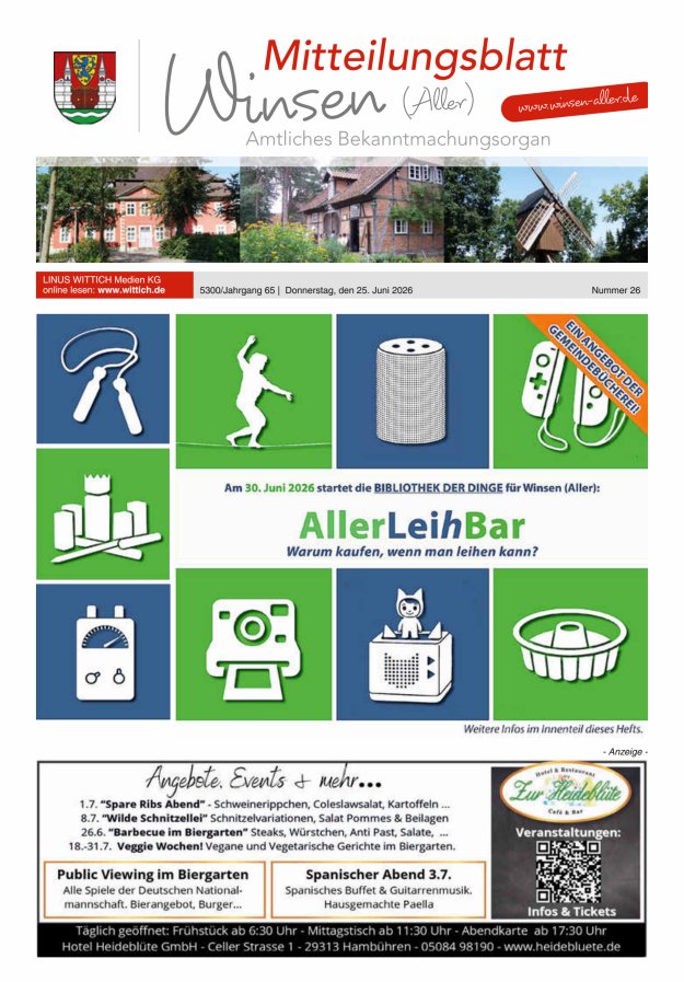 Mitteilungsblatt der Gemeinde Winsen Titelblatt 26/2026