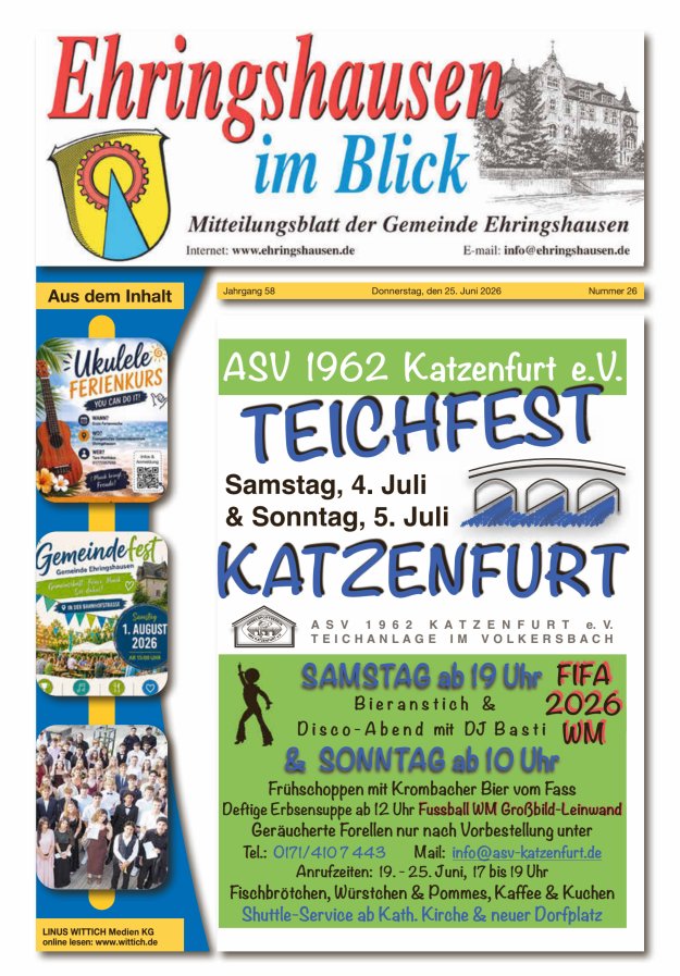 Mitteilungsblatt der Gemeinde Ehringshausen Titelblatt 26/2026