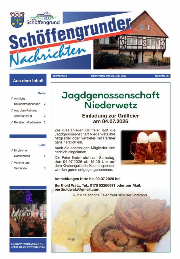 Schöffengrunder Nachrichten Titelblatt 26/2026