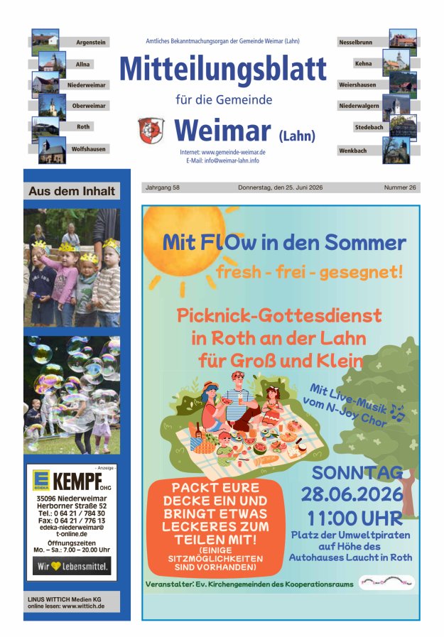 Mitteilungsblatt für die Gemeinde Weimar Titelblatt 26/2026