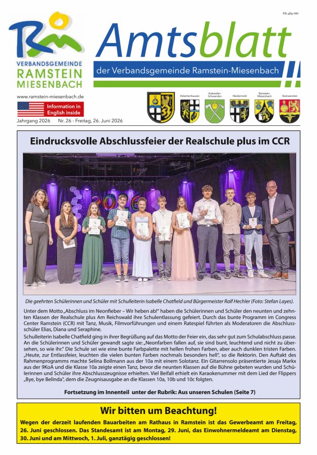 Amtsblatt VG Ramstein-Miesenbach Titelblatt 26/2026