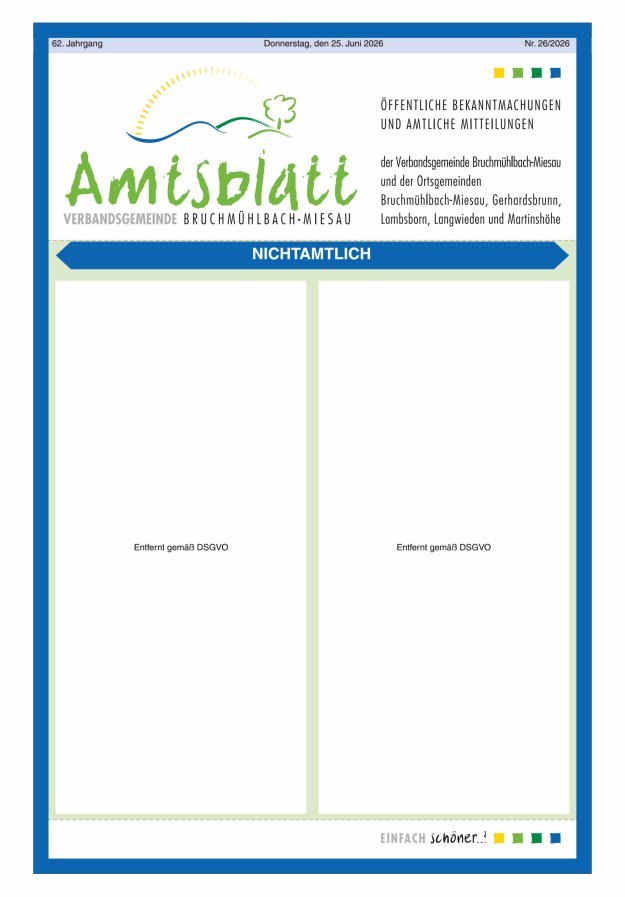 Amtsblatt der VG Bruchmühlbach-Miesau Titelblatt 26/2026