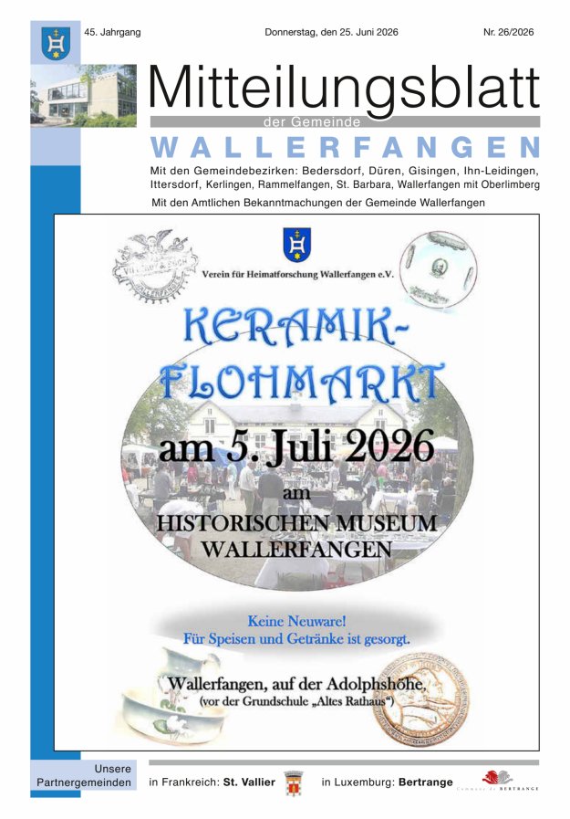 Mitteilungsblatt Gemeinde Wallerfangen Titelblatt 26/2026