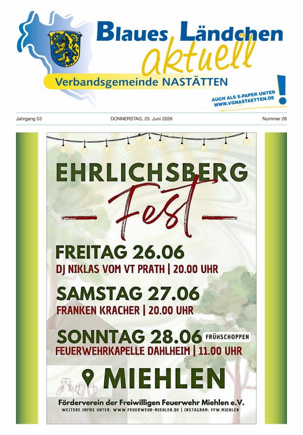 Blaues Ländchen aktuell - Heimat- u Bürgerzeitung VG Nastätten Titelblatt 26/2026