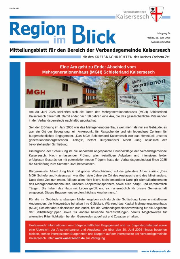 Region im Blick VG Kaisersesch Titelblatt 26/2026