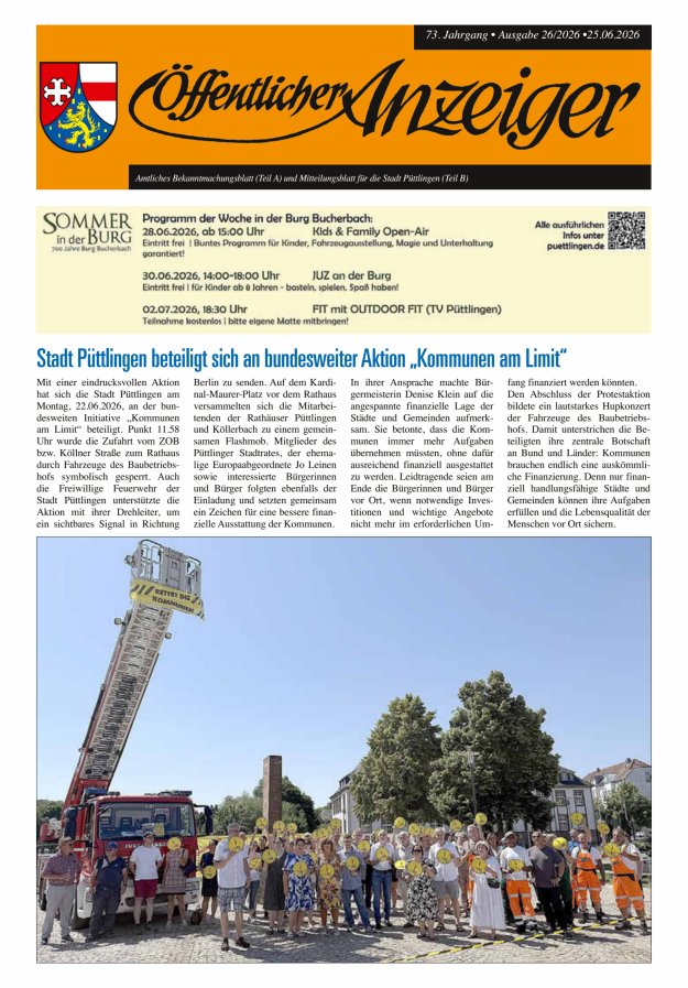 Öffentlicher Anzeiger - Stadt Püttlingen Titelblatt 26/2026
