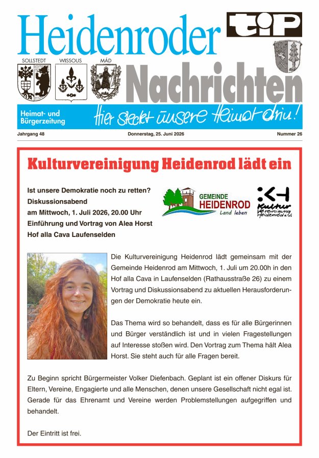 "tip" Heidenroder Nachrichten Titelblatt 26/2026