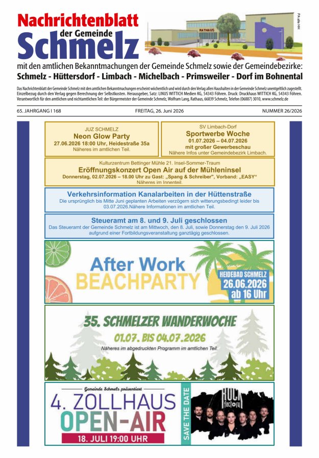Nachrichtenblatt Schmelz Titelblatt 26/2026