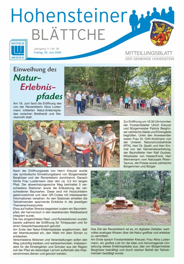 Hohensteiner Blättche Titelblatt 26/2026