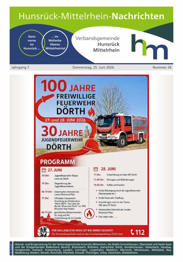 Hunsrück-Mittelrhein Nachrichten Ausgabe St Goar Oberwesel Titelblatt 25/2026