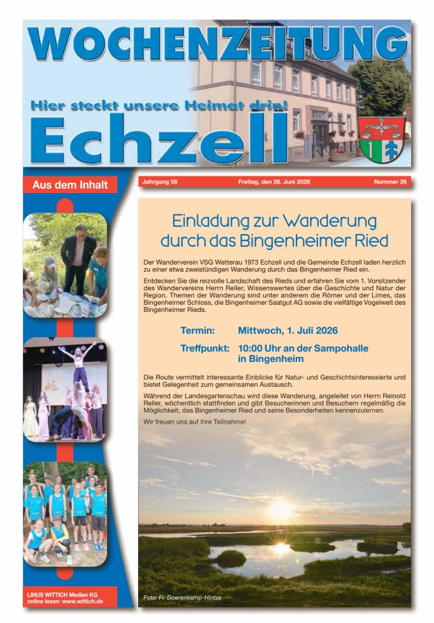 Wochenzeitung für die Gemeinde Echzell Titelblatt 26/2026