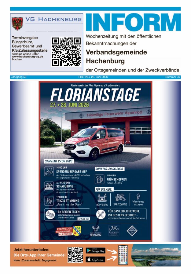 INFORM - Wochenzeitung der Verbandsgemeinde Hachenburg Titelblatt 26/2026