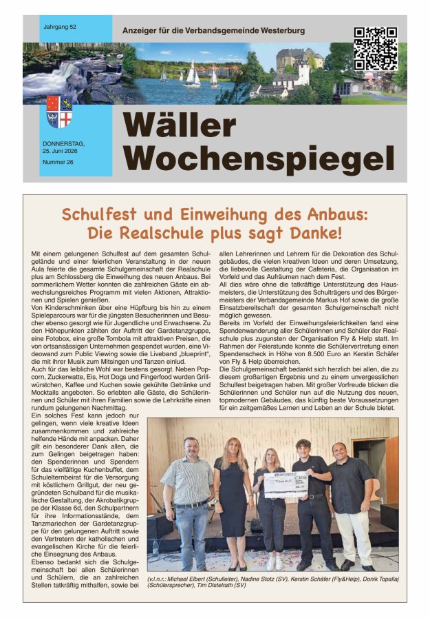 Wäller Wochenspiegel - Anzeiger für die Verbandsgemeinde Westerburg Titelblatt 26/2026