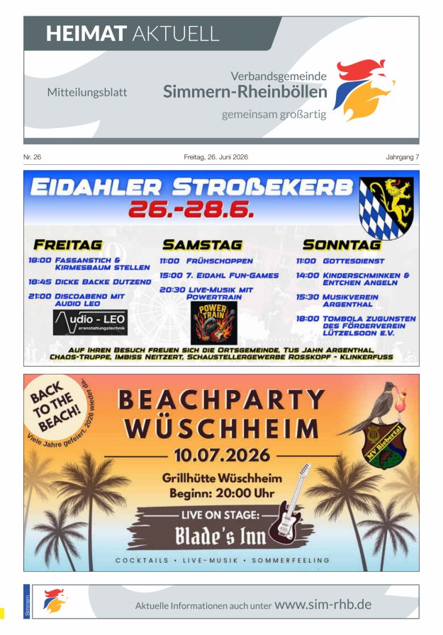 Heimat Aktuell - Mitteilungsbl der VG Simmern-Rheinböllen Ausg Simmern Titelblatt 26/2026