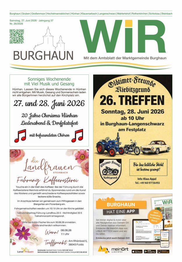 WIR - mit Amtsblatt der Marktgemeinde Burghaun Titelblatt 26/2026