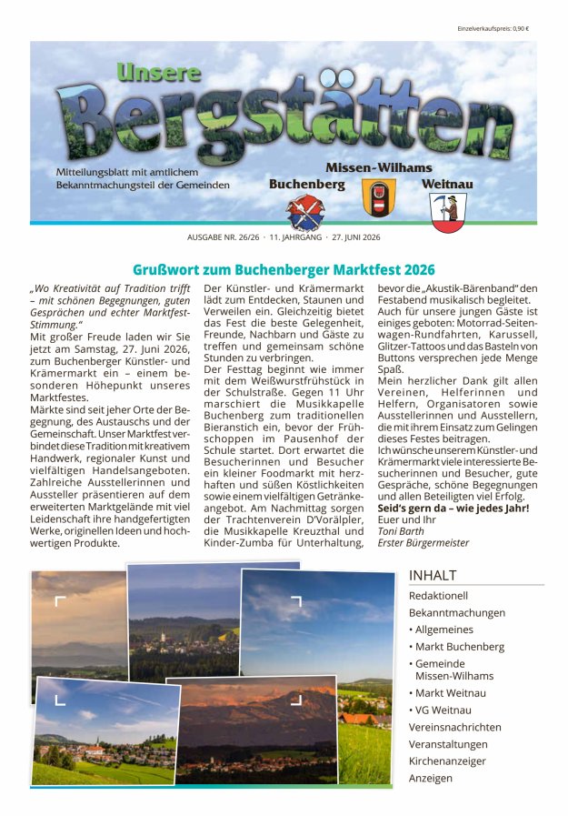 Unsere Bergstätten Mitteilungsblatt mit amtlichem Bekanntmachungsteil Titelblatt 26/2026