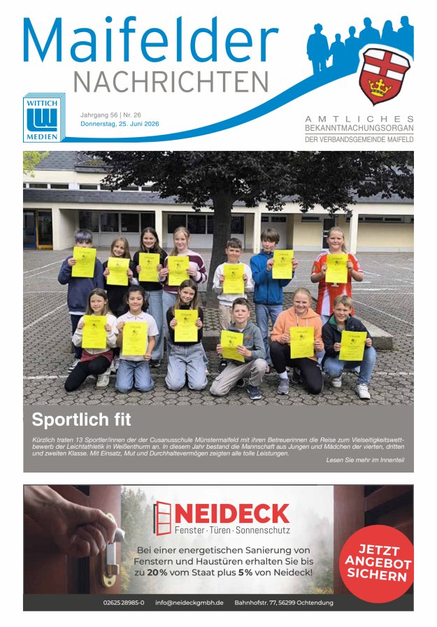 Maifelder Nachrichten - Wochenzeitung der Verbandsgemeinde Maifeld Titelblatt 26/2026