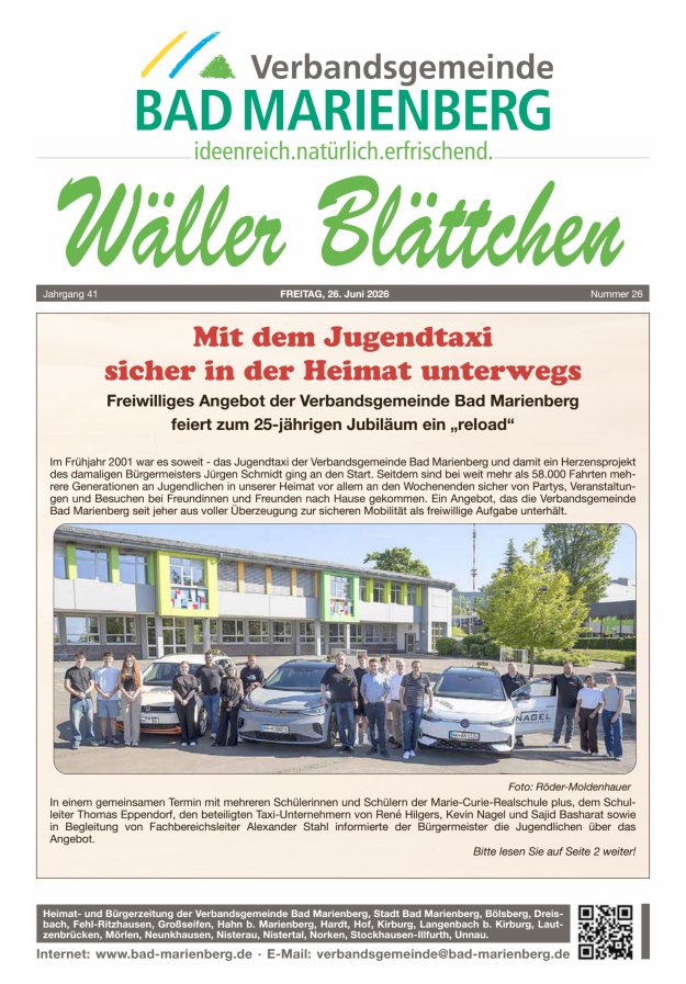 Wäller Blättchen - Verbandsgemeinde Bad Marienberg Titelblatt 26/2026