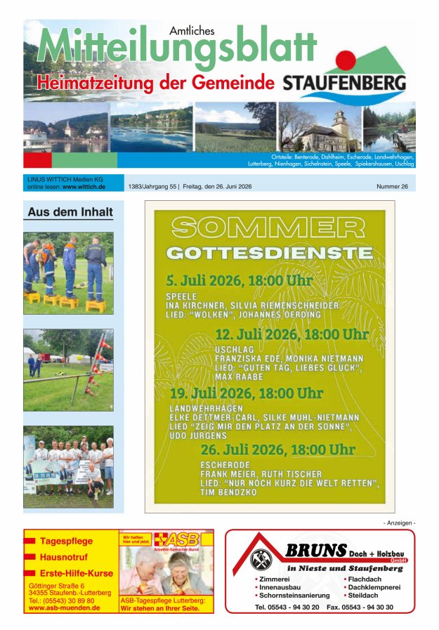 Heimatzeitung der Gemeinde Staufenberg Titelblatt 26/2026