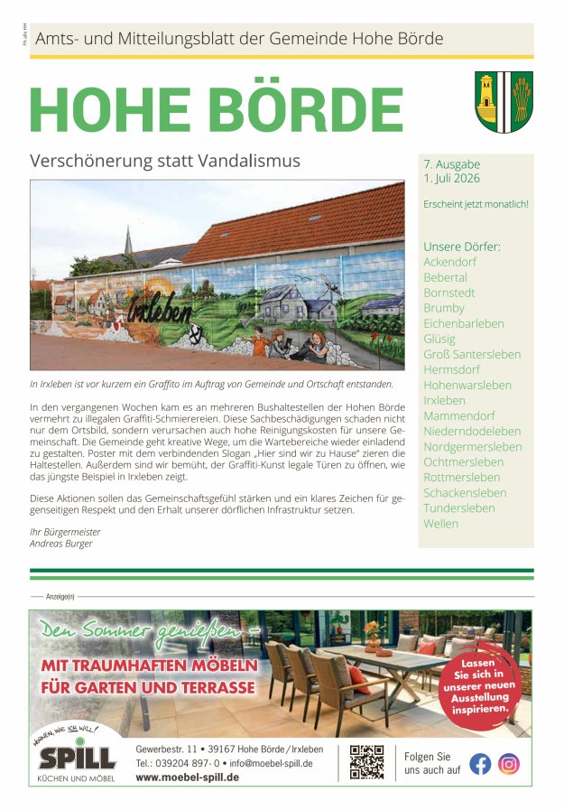 Amts- und Mitteilungsblatt der Gemeinde Hohe Börde Titelblatt 07/2026