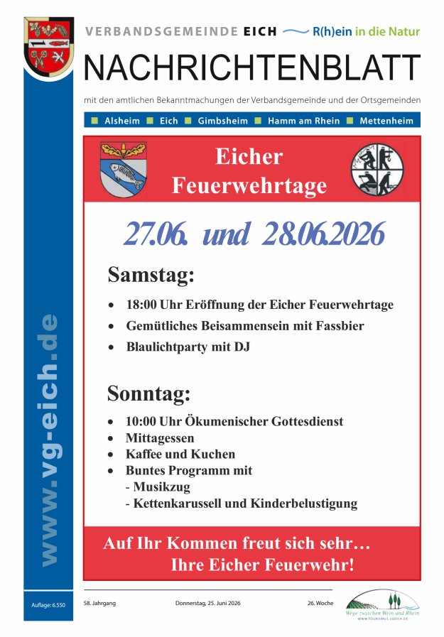 Nachrichtenblatt der VG Eich Titelblatt 26/2026