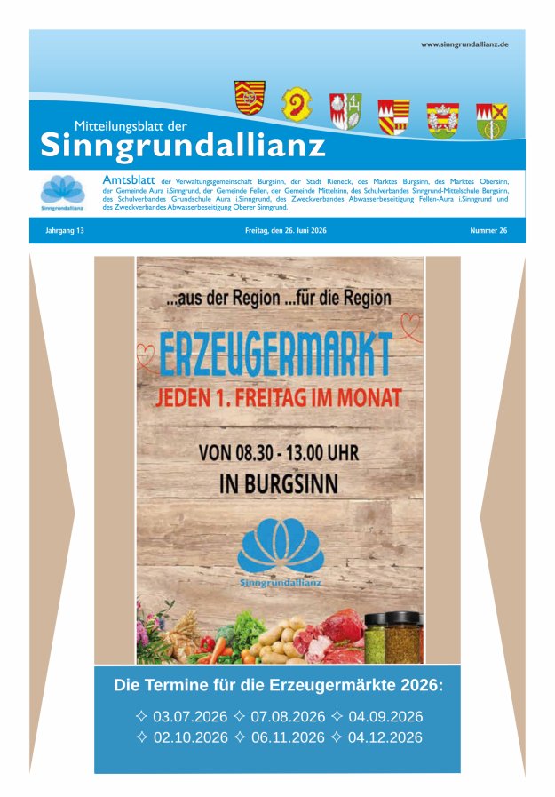 Mitteilungsblatt der Sinngrundallianz Titelblatt 26/2026