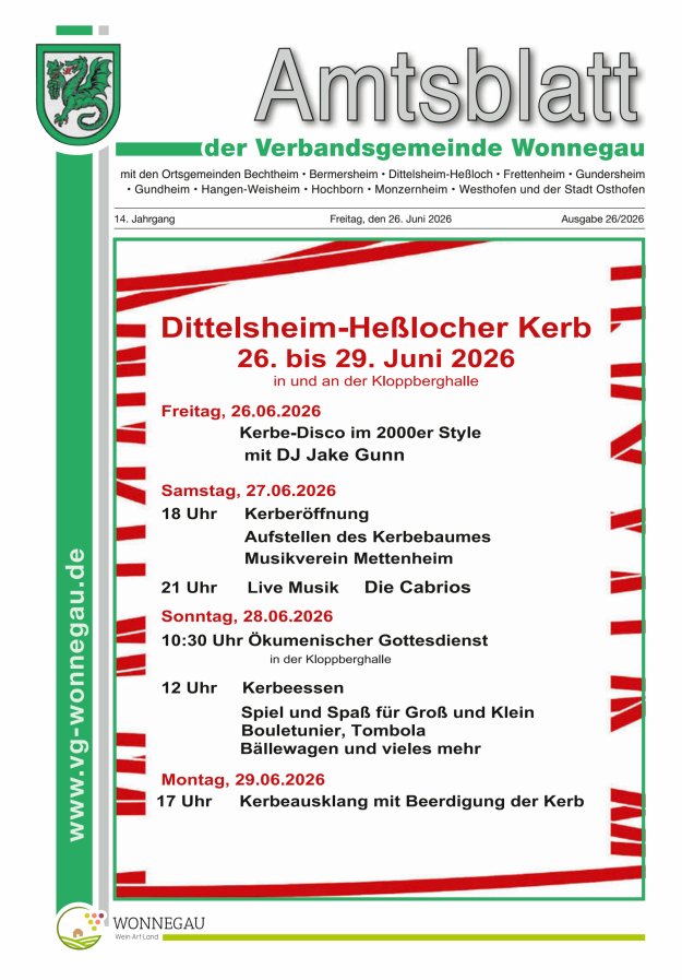 Amtsblatt VG Wonnegau Titelblatt 26/2026