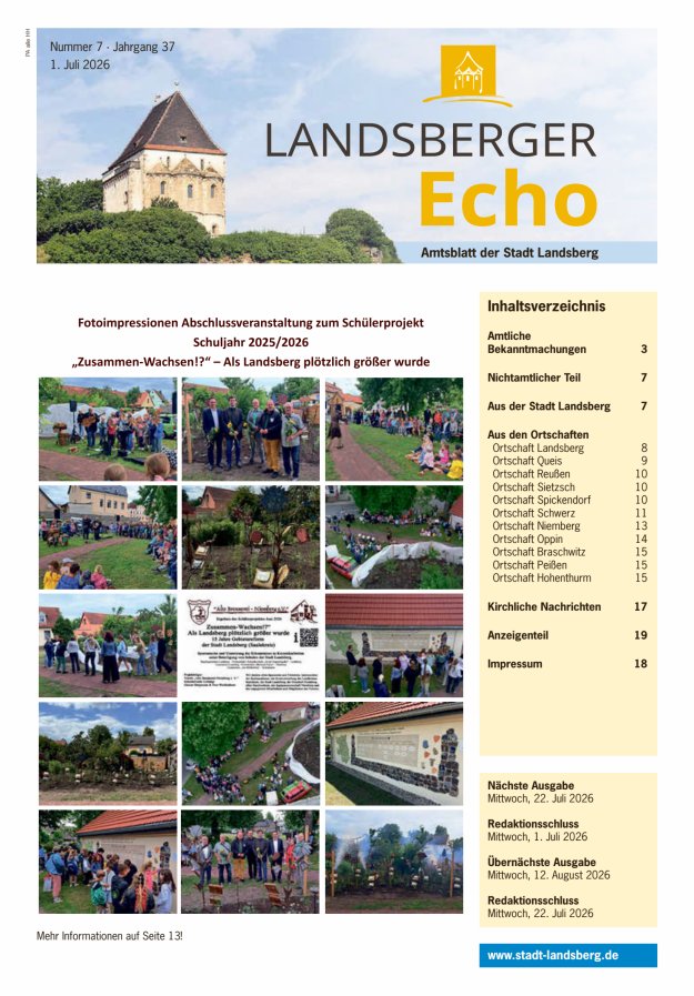 Landsberger Echo – Amtsblatt der Stadt Landsberg Titelblatt 07/2026