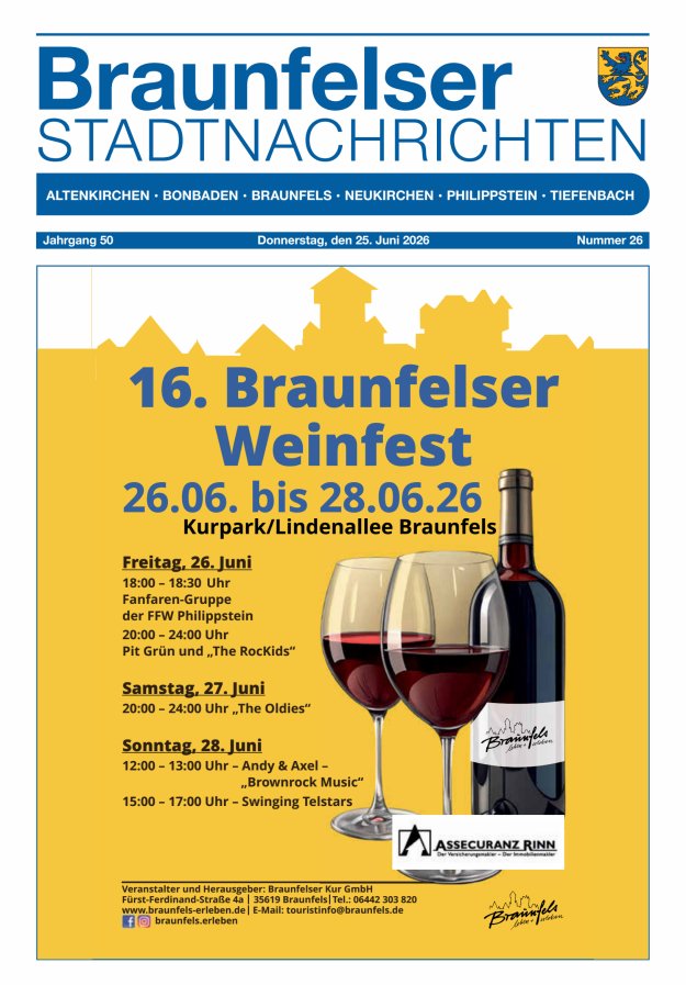Braunfelser Stadtnachrichten Titelblatt 26/2026