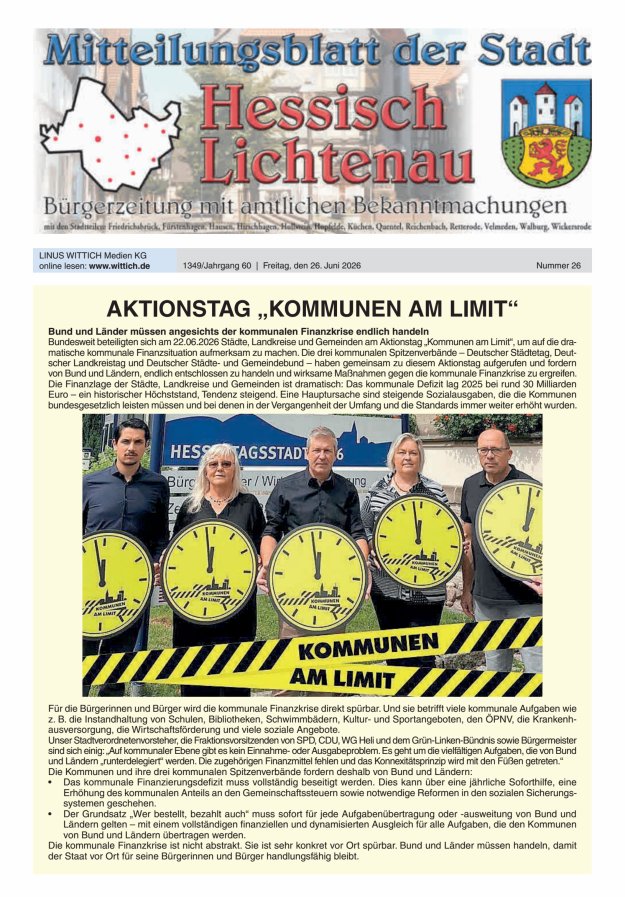 Mitteilungsblatt der Stadt Hess Lichtenau Titelblatt 26/2026