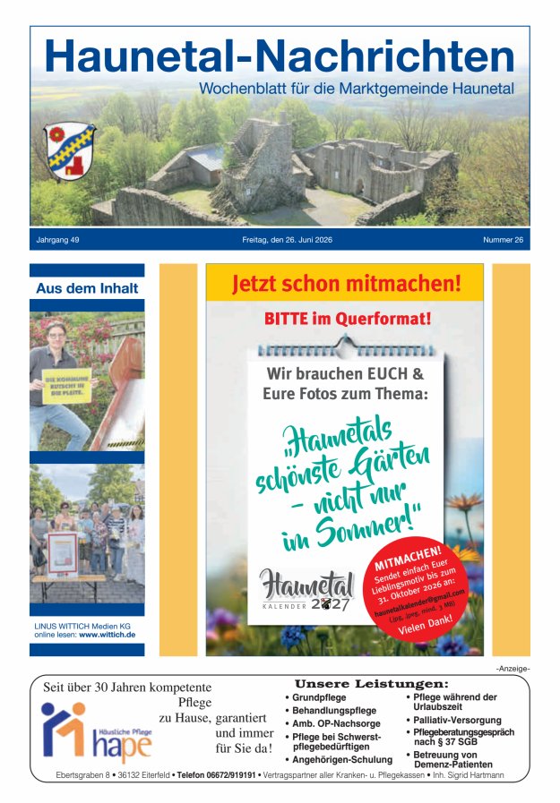 Haunetal-Nachrichten Titelblatt 26/2026