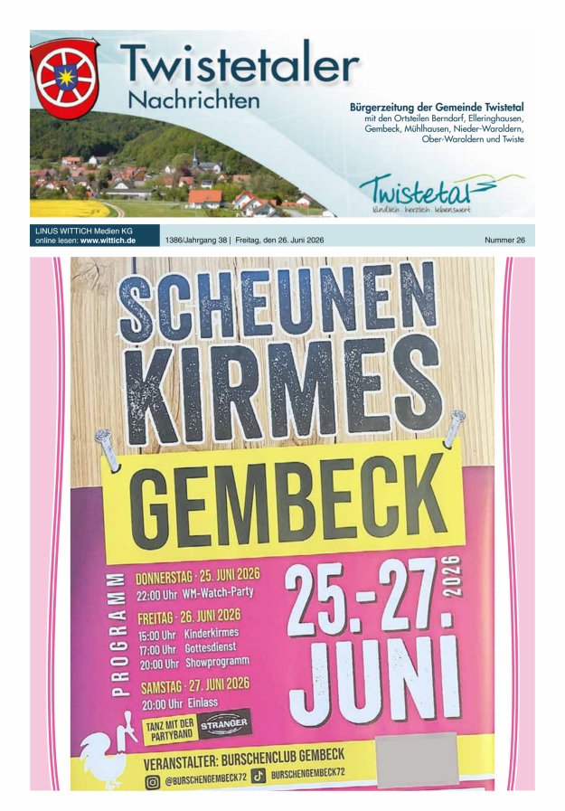 Twistetaler Nachrichten Titelblatt 26/2026